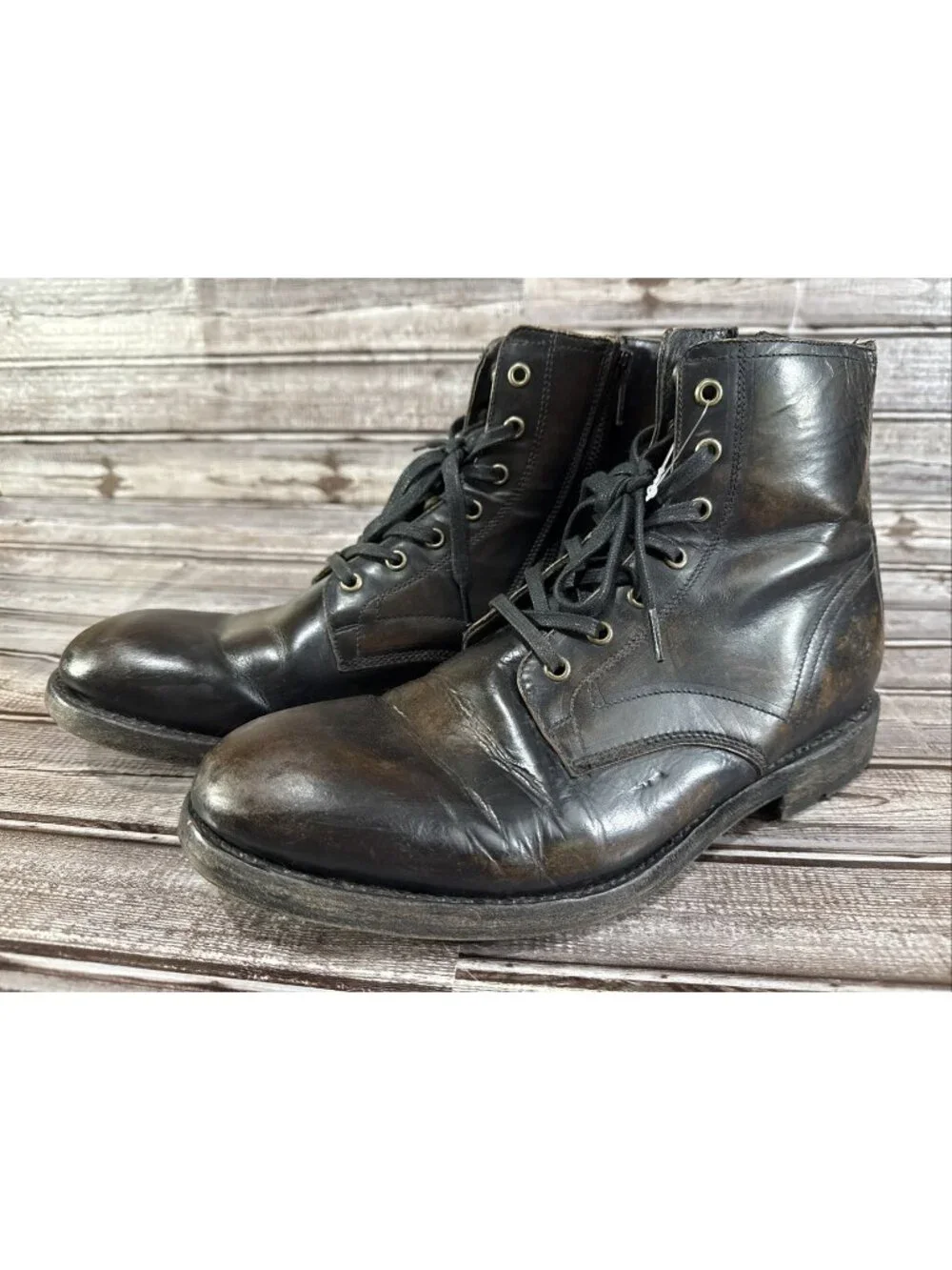 Frye Bowery Lace Up Boots Leather Side Zip Size 10 D Color Brown Black